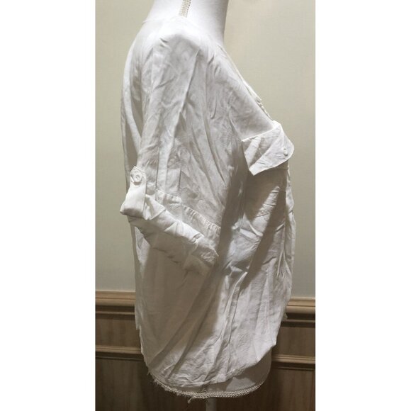 Ua Losangeles ~ Short Sleeve Roll Tab Blouse~ Size Medium ~ Off White - Picture 3 of 7